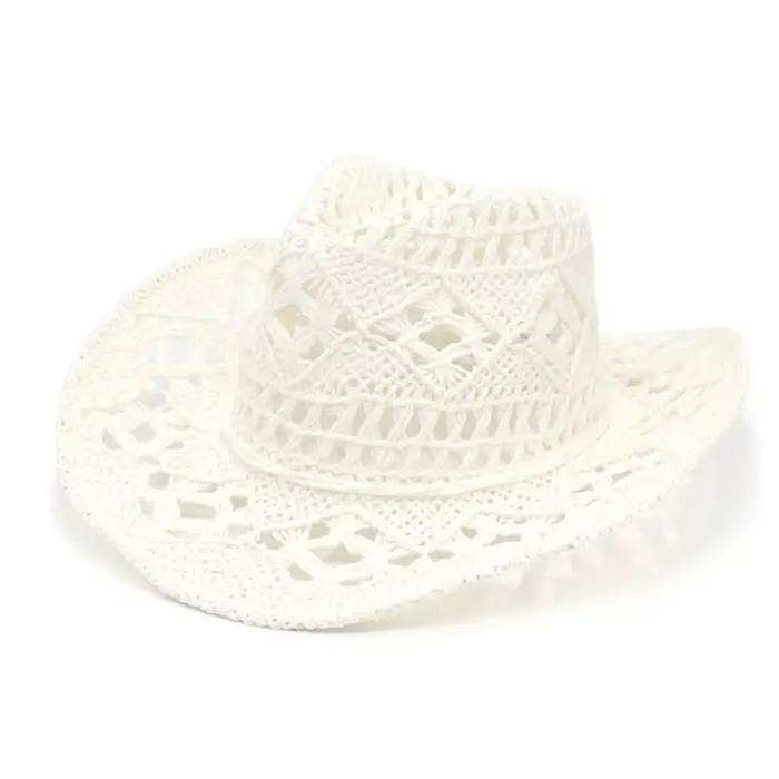 Chapeau de cowboy en paille à large bord élégant, chapeau de pêcheur classique ajouré, casquette d'e