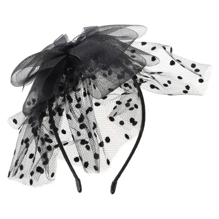 Chapeau fascinateur Vintage pour fête de thé pour femmes, bandeau Ultra-large à pois avec nœud papil