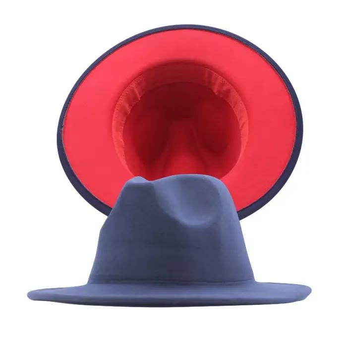 Chapeaux Fedora deux couleurs pour femmes, en feutre de laine, Vintage, pour église, unisexe, à larg