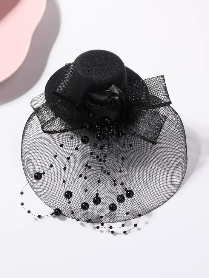 Chapeau haut-de-forme en maille Vintage pour femmes, petite coiffure mignonne pour dîner, spectacle 