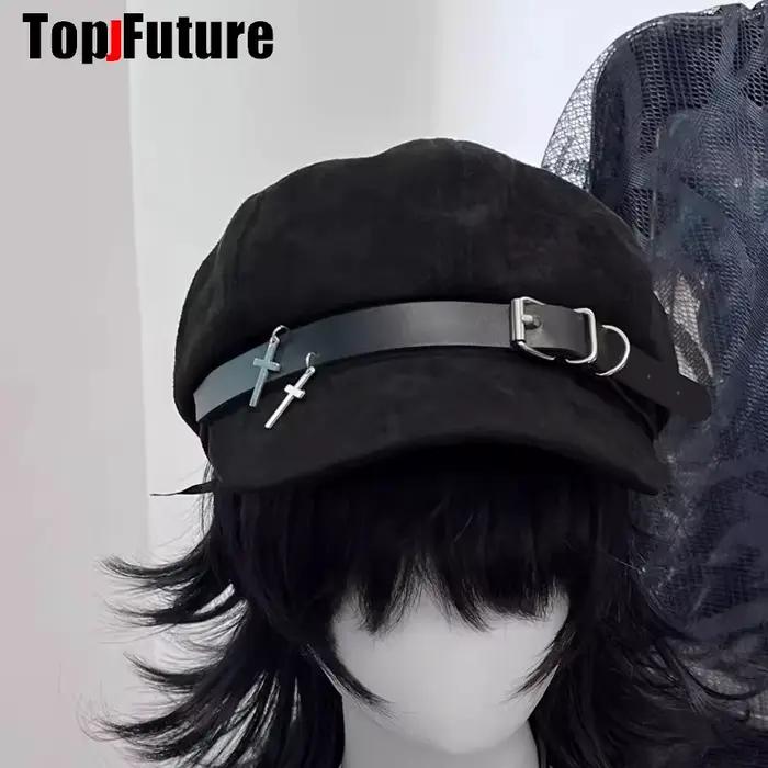 Chapeaux de soleil décoratifs faits à la main pour femmes, béret gothique Lolita, casquette Y2K, nœu