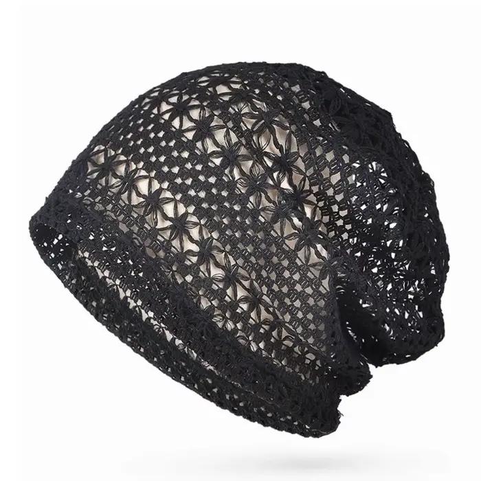Chapeau en dentelle respirant ajouré à rayures douces, en maille ajourée, en polyester, ajustement é