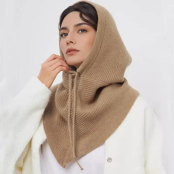 Cagoule d'hiver pour femmes, écharpe tricotée, casquettes à capuche, col chaud pour l'extérieur, bon