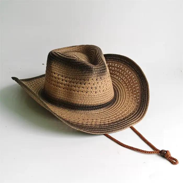 Chapeau de cowboy en paille à bord modulable pour femmes et hommes, style vintage, avec bande à bouc