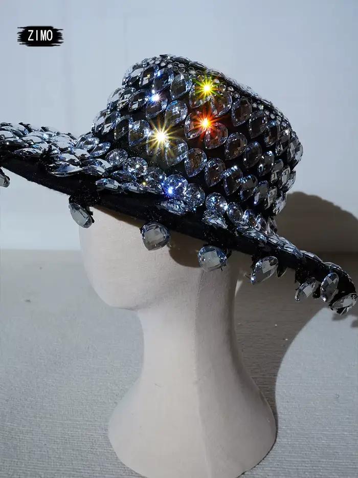 Strass nouveaux hommes Jazz noir chapeau fête scène Performance ajustement Photo Shoot porter célébr