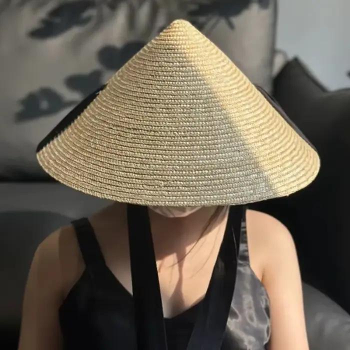 Chapeaux de soleil en paille de blé naturel pour femmes, haut pointu français, rétro, pastorale, vac