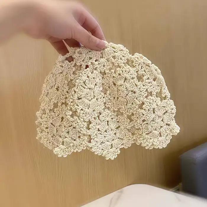 Bonnet en tricot japonais ajouré au crochet fait main, style rétro décontracté, turban mode, chapeau