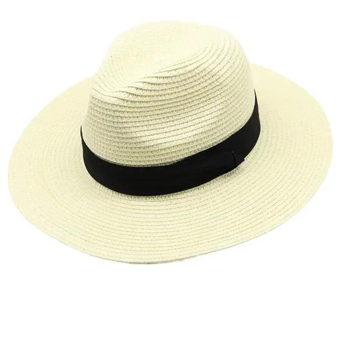 Chapeau Panama en paille à large bord pour hommes et femmes, Fedora, chapeau de soleil de plage d'ét