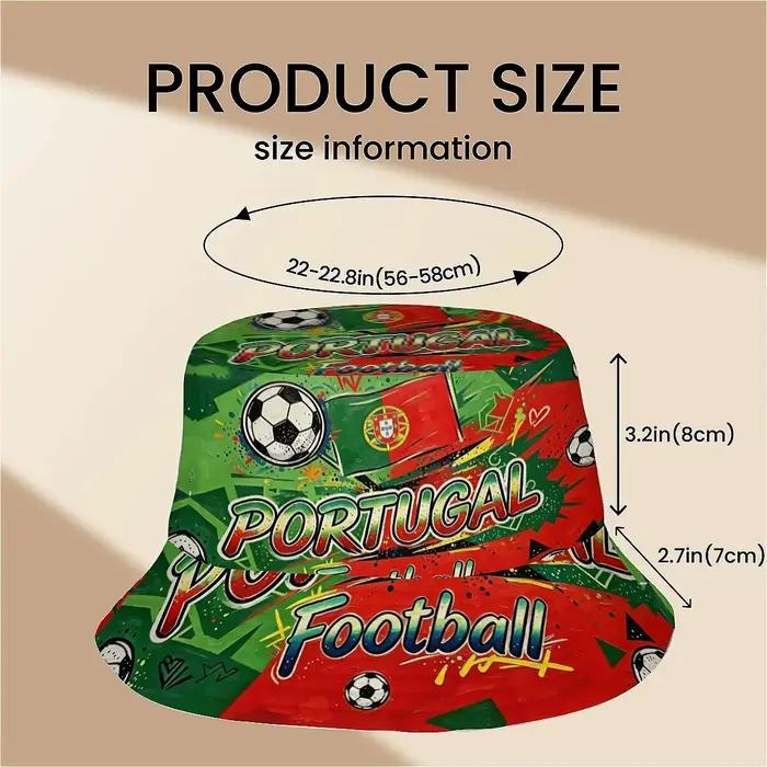 1 chapeau de pêcheur imprimé drapeau portugais, unisexe, pour supporters de football, chapeau élégan