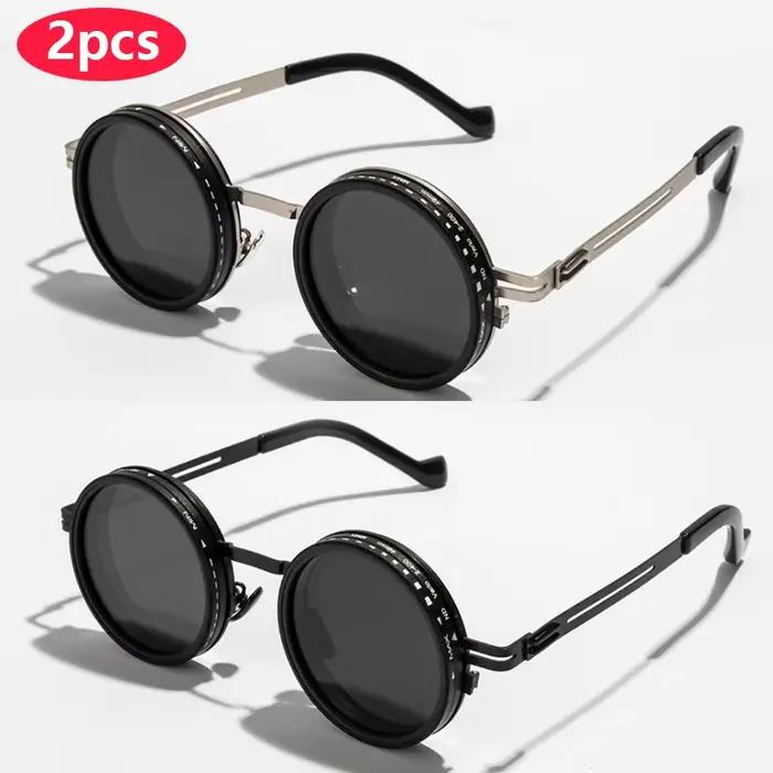 Lunettes de soleil polarisées ND9 à gradation réglable pour hommes et femmes, rondes, rétro Punk, po