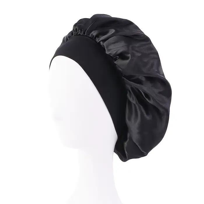 Bonnet de nuit en Satin à large bord, Bonnet soyeux, enveloppe de cheveux pour dormir, avec bande él