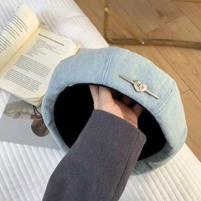 Béret réglable respirant avec chapeau de peintre en forme de cœur en métal, grande circonférence de 