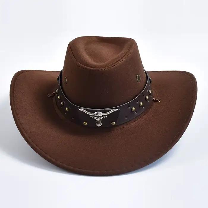 Nouveaux chapeaux de cowboy en daim artificiel, style vintage à large bord, pour homme et femme, cha