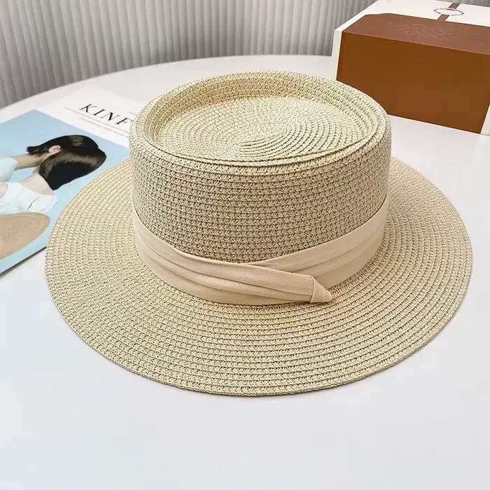 Chapeau de paille à dessus plat de haute qualité, chapeau de paille français, chapeau pare-soleil d'