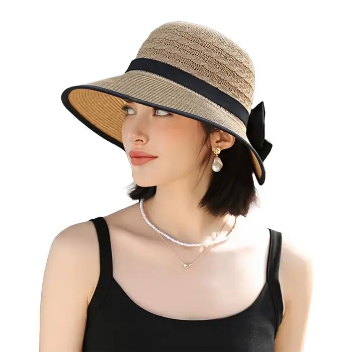 Chapeau de soleil de plage d'été en paille, respirant, Style français, avec nœud papillon, élégant, 
