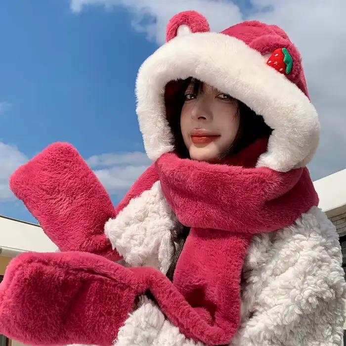 Nouvelle mode écharpe chapeau gant femmes mignon grande oreille lapin bonnet hiver chaud doux épaiss