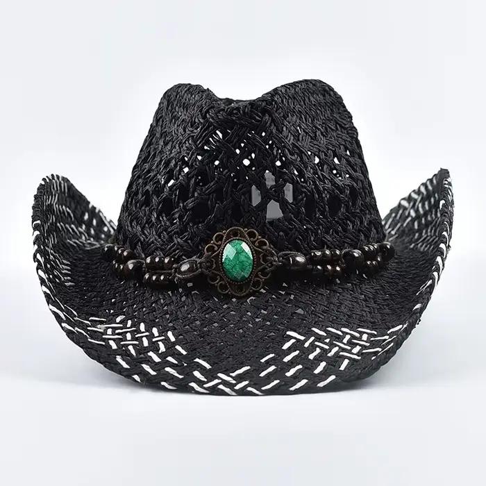 Chapeau de paille bohème d'été pour femmes et hommes, chapeaux de Cowboy Panama, chapeau de soleil d
