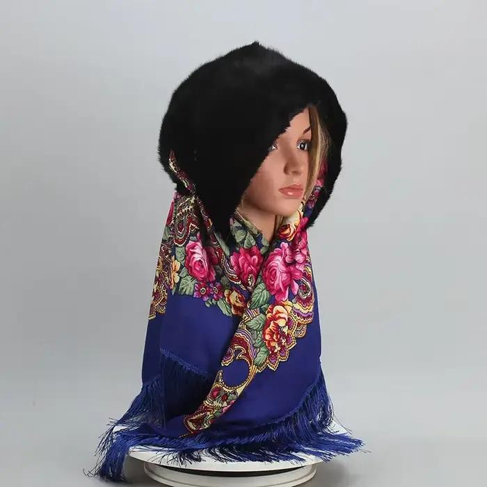 Chapeau à capuche en fourrure de vison pour femmes, écharpe chaude de luxe en fourrure de vison, cha