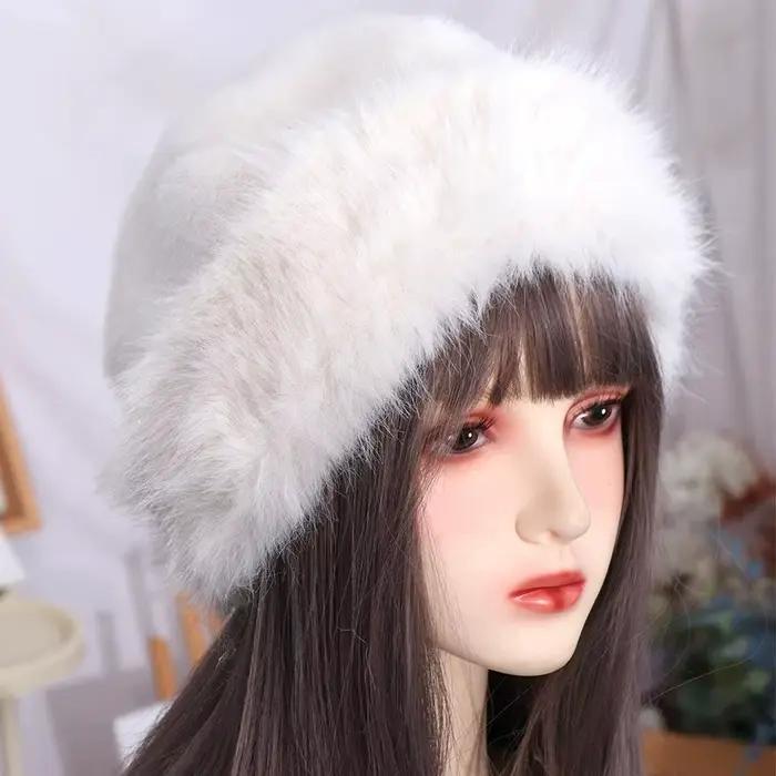 Chapeau Bob Coréen Tendance en Fausse Fourrure Épaisse, Chapeau Décontracté de Luxe Chaud et Moelleu