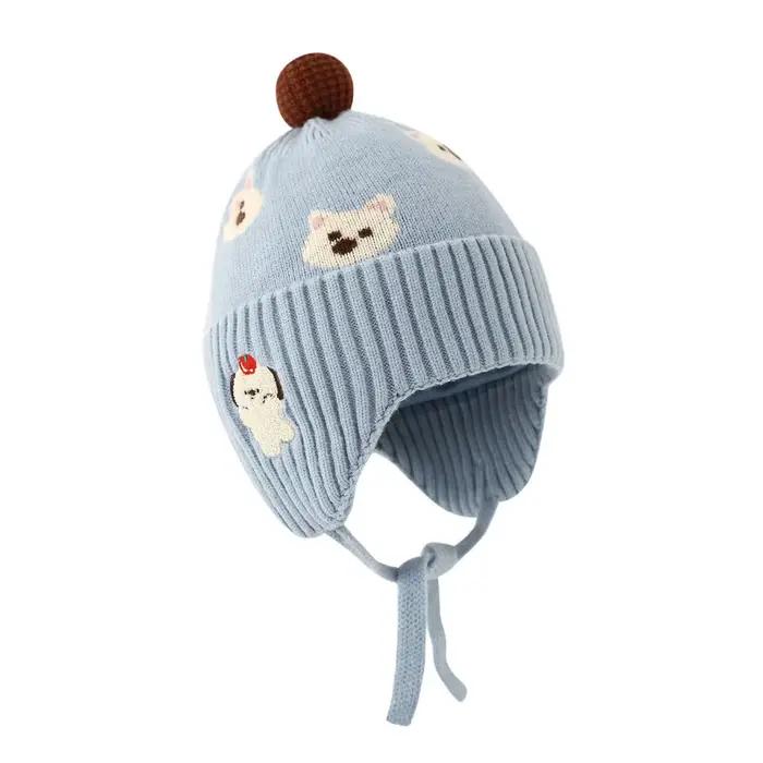 Chapeau d'hiver en Crochet pour bébé, doublure polaire, coupe-vent, à lacets, bonnet tricoté en pelu