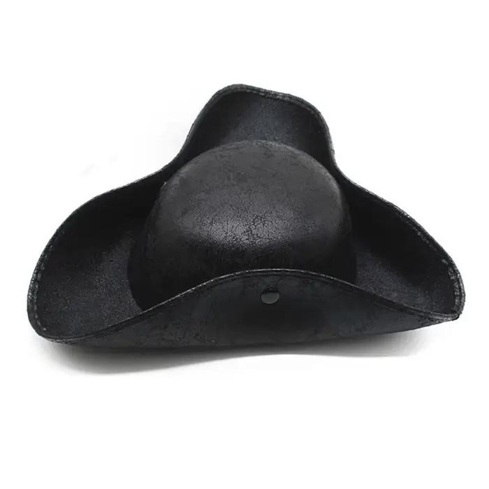 Chapeau de pirate en similicuir pour cosplay, couleur unie, pour performance scénique, chapeau trico