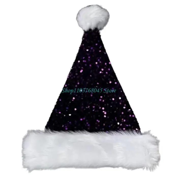 R53F chapeau père noël avec paillettes incrustées, casquette Cosplay pour fête du nouvel an