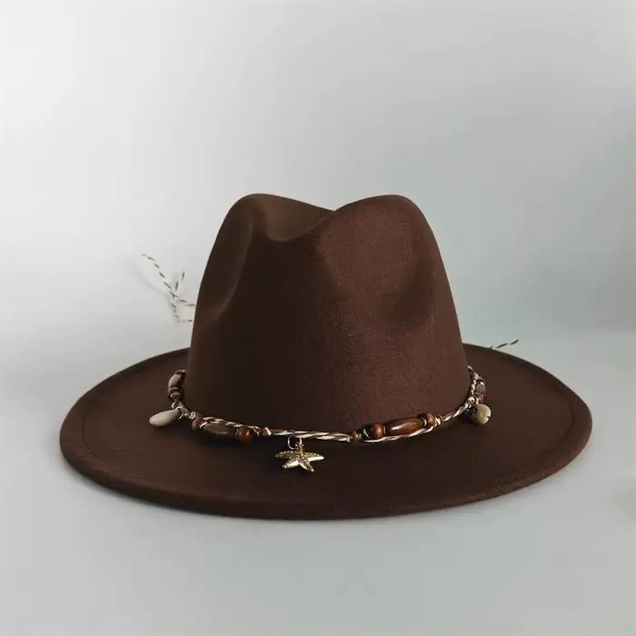 Beige automne hiver Fedora à large bord Fedora hommes et femmes Jazz Chapeau classique église fête C