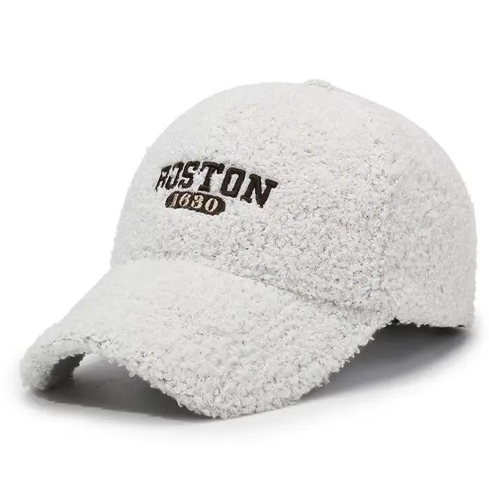 Casquette de baseball de luxe FS en laine d'agneau pour hommes et femmes, broderie lettres noir beig