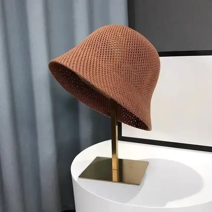 Chapeau seau d'été ajouré pour femmes, chapeau de soleil fin et respirant, casquette de plage Panama