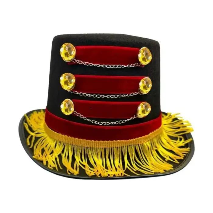 Chapeau Fascinator Vintage à Pompons, Franges Dorées, Chaînes Dorées, Chapeau de Cirque Noir, Style 
