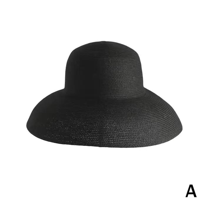 Chapeau de paille anderpour femmes, uni, élégant, large bord, protection solaire, style Hepburn, cha