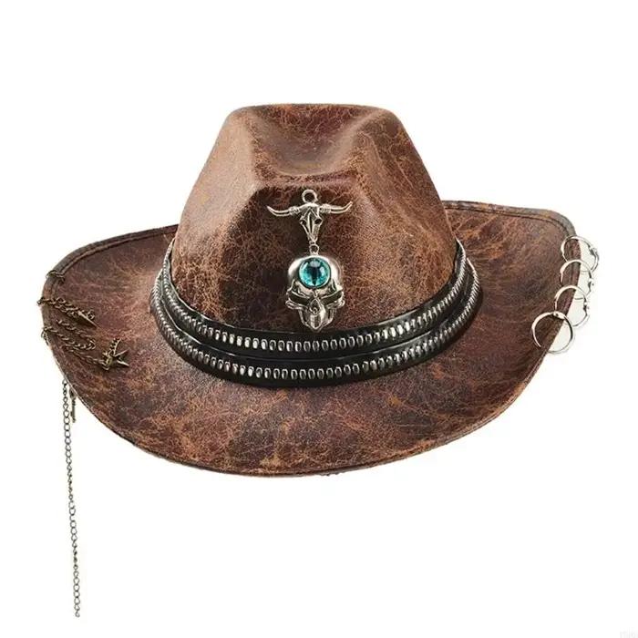 Chapeau seau élégant avec embellissement chaîne gothique, chapeau confortable pour usage quotidien s