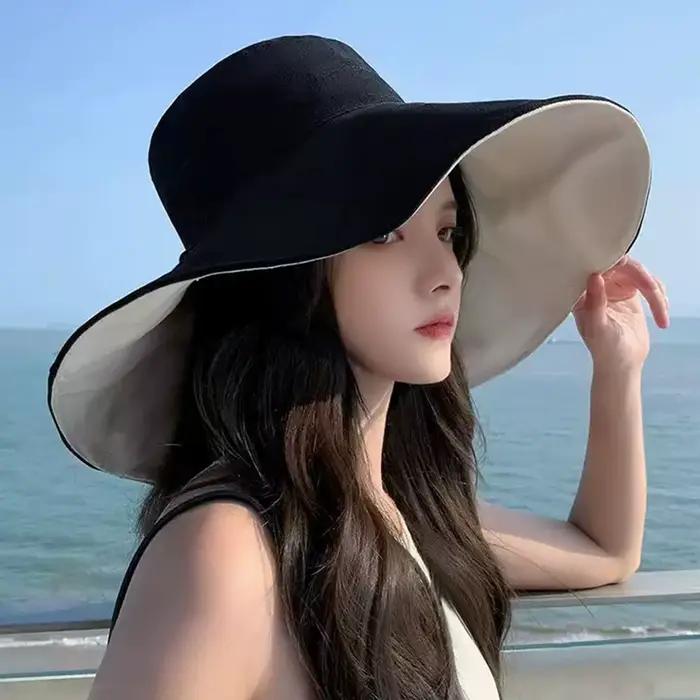 Chapeau Bob Double Face Printemps-Été à Large Bord Anti-UV, Casquette de Plage Pliable et Portable, 