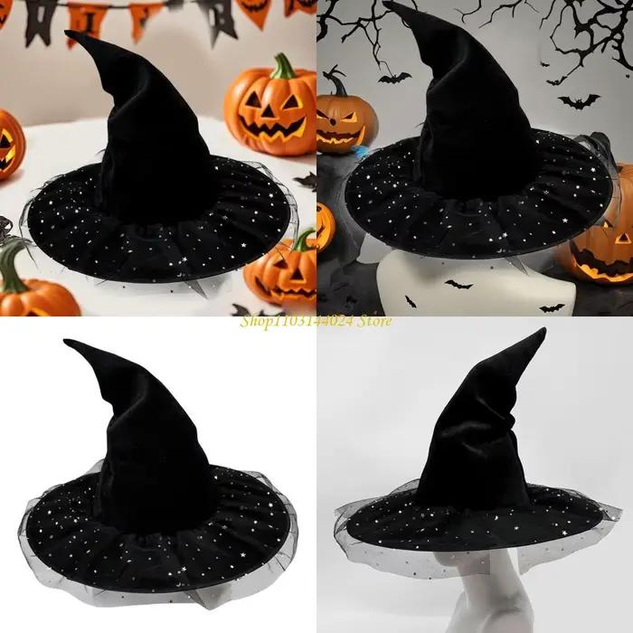 N5KE Magnifique chapeaux sorcière vintages Girls Chapeau Gothicisme Hat wizard Carnivals Witch Hat p