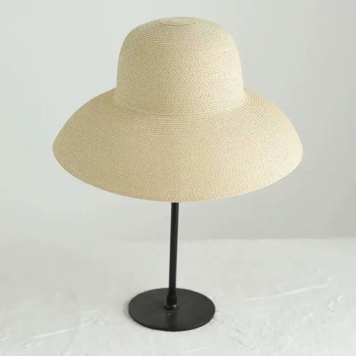 Chapeaux de soleil à large bord pour femmes, couvre-chef de plage pliable, couleur unie, paille d'ét