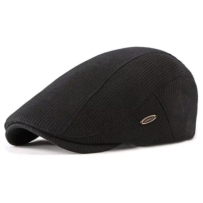 Béret rétro chapeaux pour homme automne hiver tricot laine hommes plat Ivy casquettes chaud couleur 