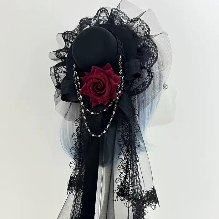 Mini chapeau gothique en forme de Rose, noir ou blanc, élégant, à la mode, pour un usage quotidien, 
