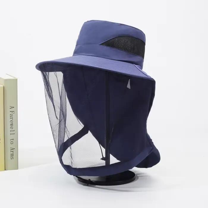 Chapeau de protection UV avec masque facial, respirant, anti-insectes, à large bord, pour la pêche, 