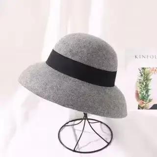 Robe écrasable Fedora femmes Style Vintage chapeau 100% pur laine feutre chapeau noir gris large bor