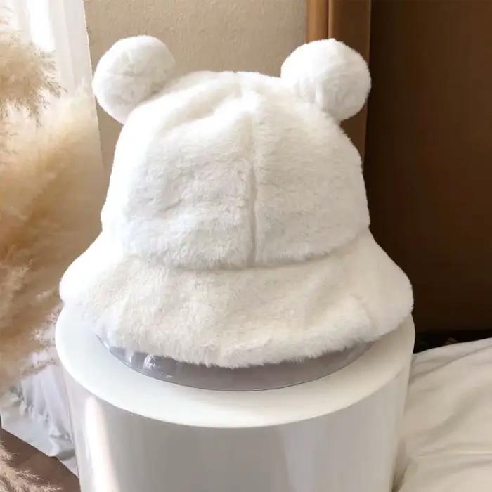 Épais filles automne hiver oreilles d'ours léopard femmes seau chapeaux bassin chapeau pêcheur chape