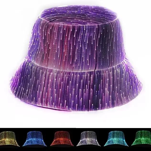 Chapeau lumineux Led multicolore à la mode, chapeau seau lumineux Cyberpunk en Fiber optique