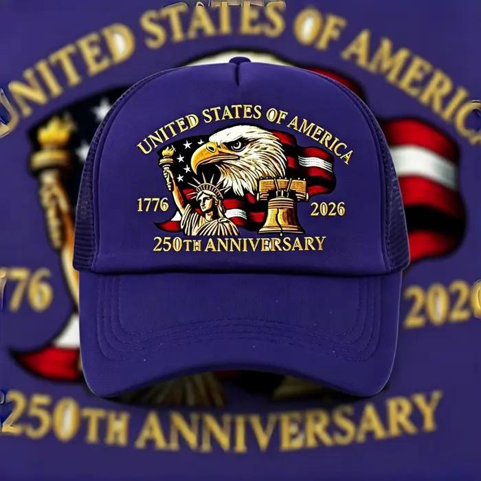 Casquette de camionneur USA 250e anniversaire 1776-2026, motif aigle et Statue de la Liberté, casque