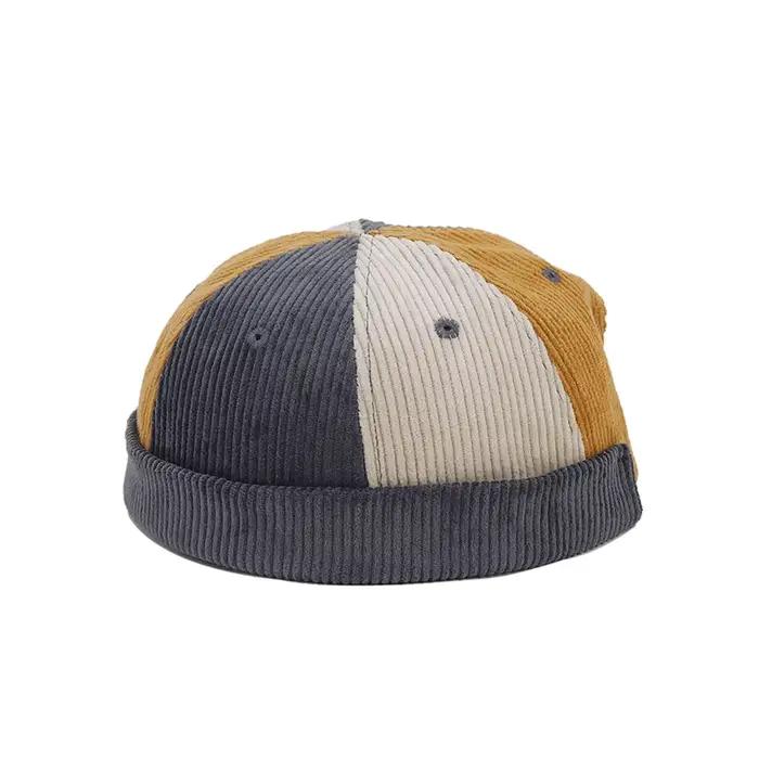 Casquette Docker en velours côtelé sans visière épissure couleur bonnets sans bords casquette chapea