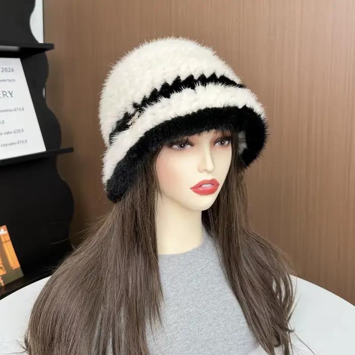 Chapeau en vraie fourrure de vison pour femme, élégant, chaud, Protection des oreilles, casquette de