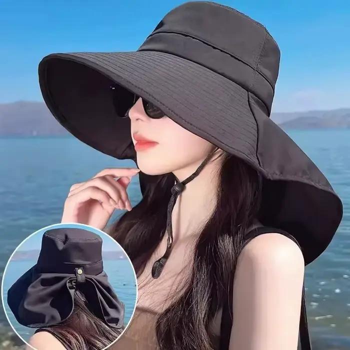Chapeau de soleil coréen pour femme 2025, grande visière, protection du cou, chapeau pare-soleil en 