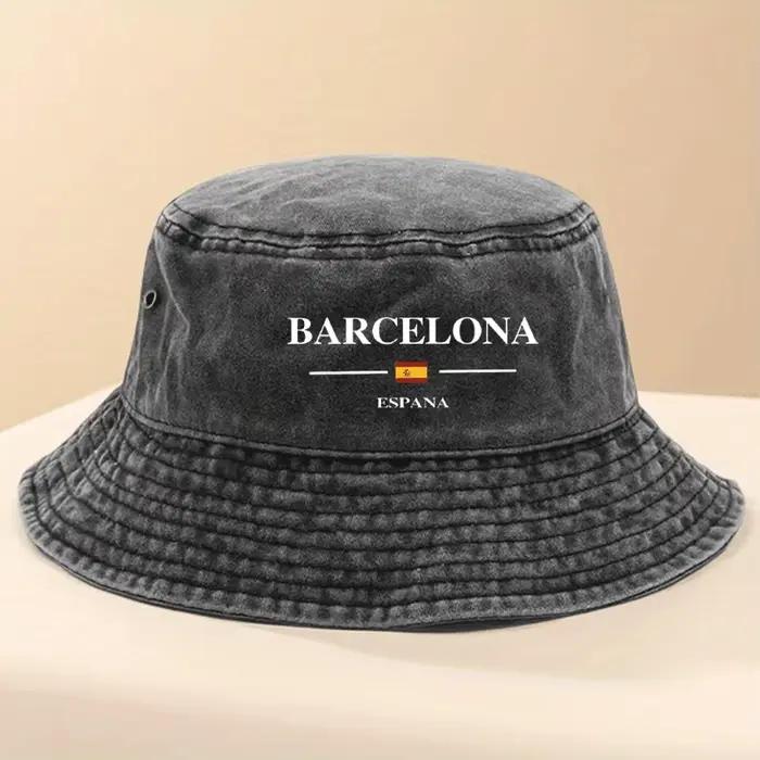 Chapeau de pêcheur réglable avec lettres et drapeau de Barcelone, Espagne imprimés |   Chapeau de pê
