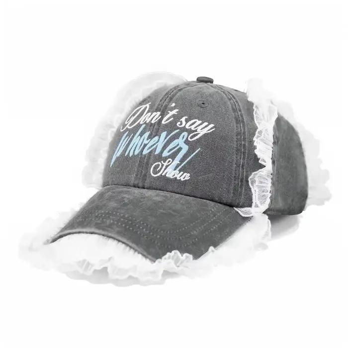 Casquette de baseball vintage américaine brodée avec lettres et dentelle lavée pour femme – Printemp