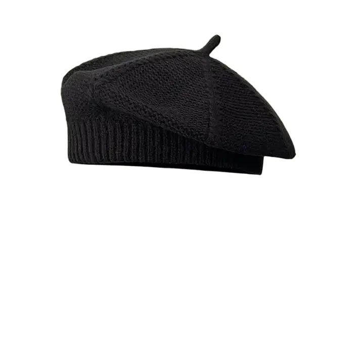 Béret tricoté de Style japonais pour femmes, chapeau d'artiste polyvalent, tendance, couleur unie, b