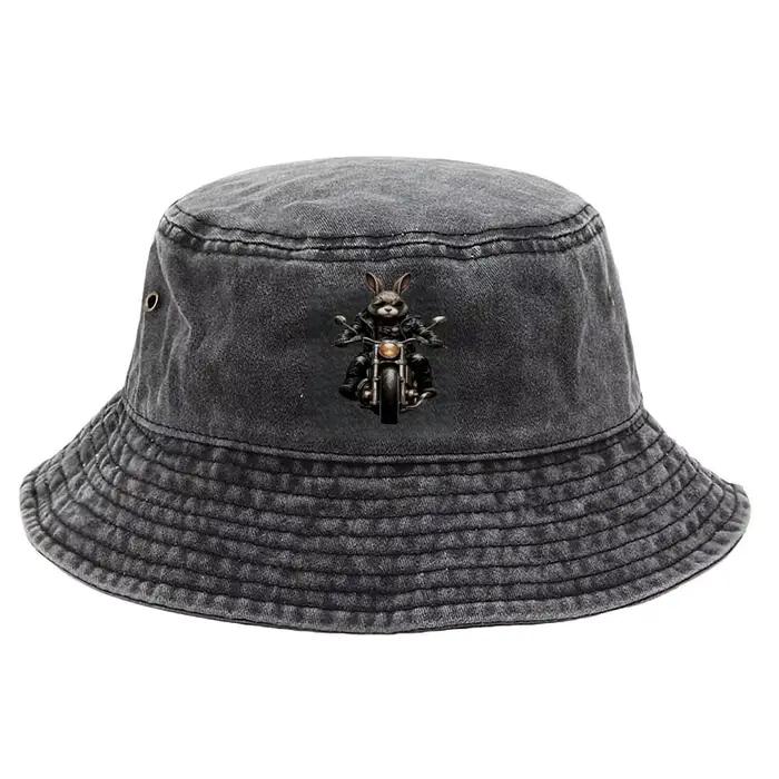 Chapeau Bob de Pêcheur en Viscose Lavée, Motif Lapin Motard, pour Hommes et Femmes, Idéal pour la Pê