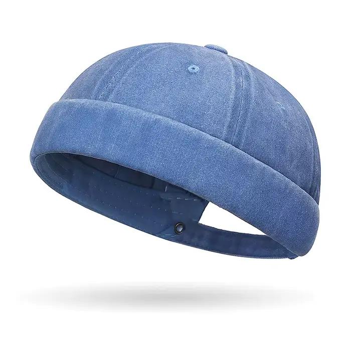Casquette Docker en coton Wasic vintage pour hommes et femmes, bonnet rétro à bord court avec sangle